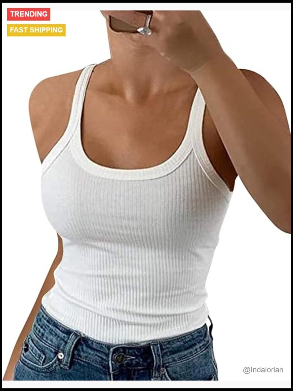 Scoop Neck Spaghetti Strap Ribbed Tank Top Cotton Camisole Layering